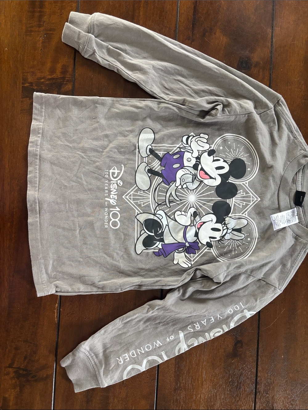 Disney Parks 100 Years of Wonder Mickey & Minnie Gray Long Sleeve